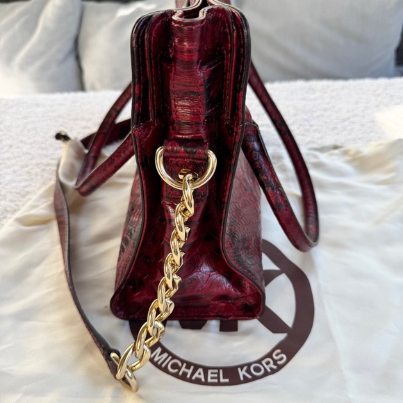 Michael Kors Burgundy Snake Print Satchel - Picture 5 of 7